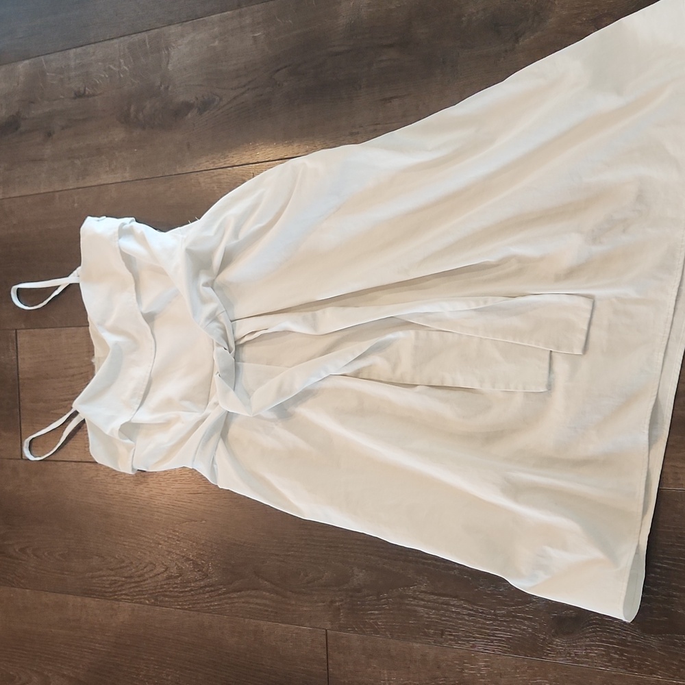 Colovos  White Tank Tie Front Cotton Linen Blend Midi Dress